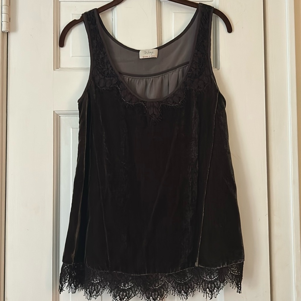 Wrap designed in London Charcoal Grey Velvet Sleeveless Top